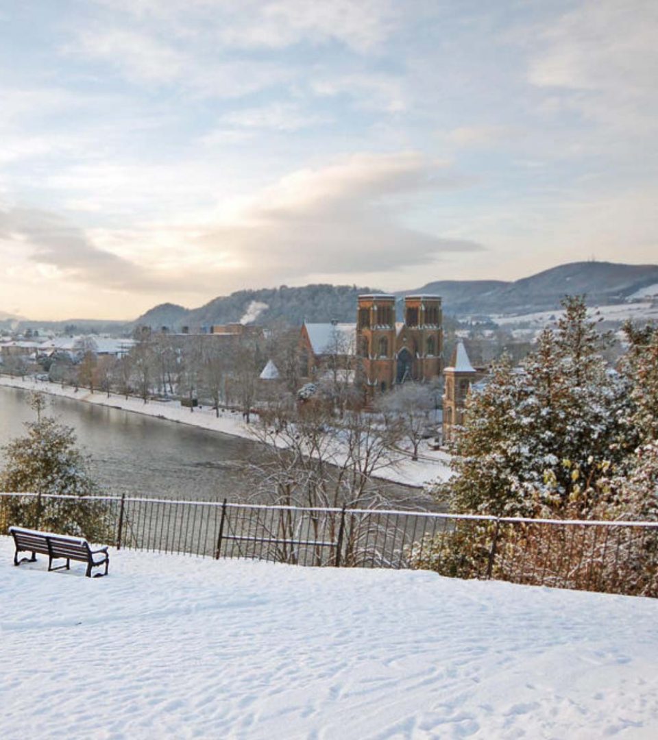 wintery scene over looking river