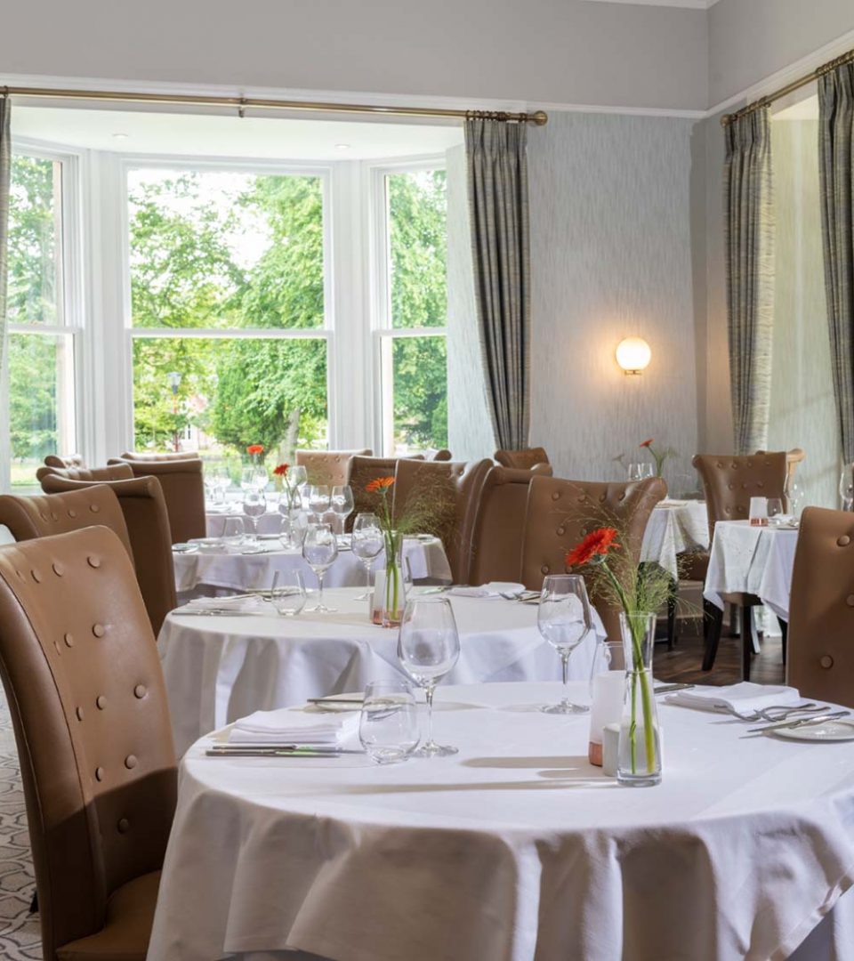 Tables set in luxury restaurant