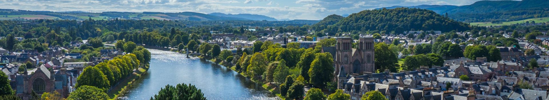 Aerial view of the River Ness in the city of Inverness, Scotland