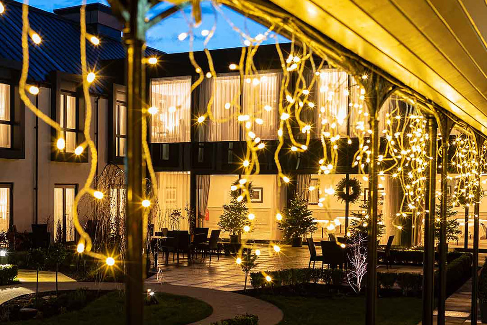 Courtyard at Ness Walk decorated for Christmas