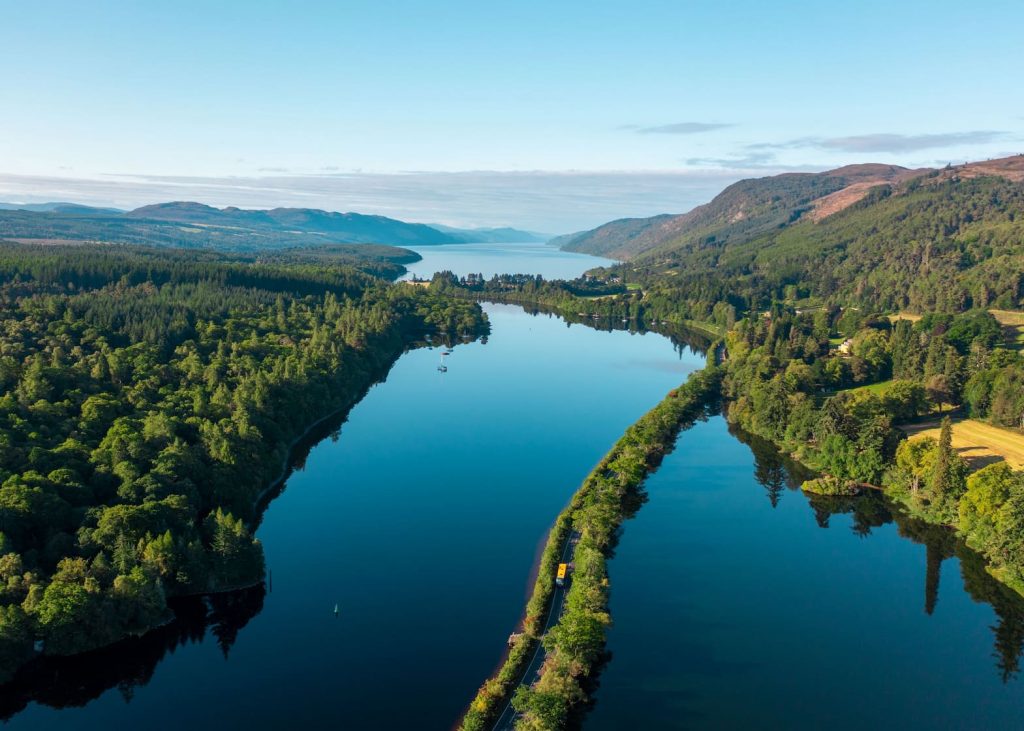 Loch Ness aerial shot with road through