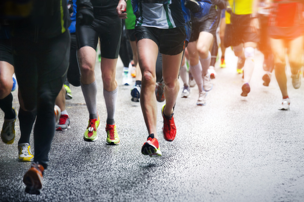 A group of runners at a marathon event