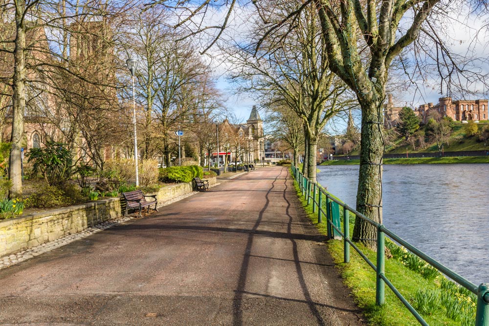 Winter on the banks of the River Ness in Inverness