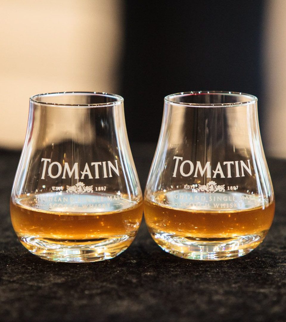 Two glasses of Tomatin whisky
