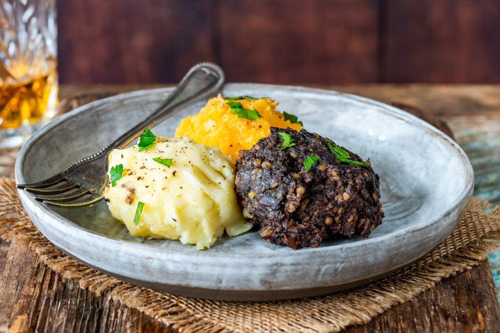 A traditional Scottish dish of haggis, neeps and tatties