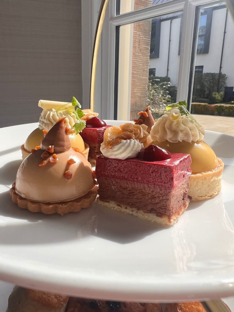 Spring Afternoon Tea desserts at Ness Walk with caramel sablé