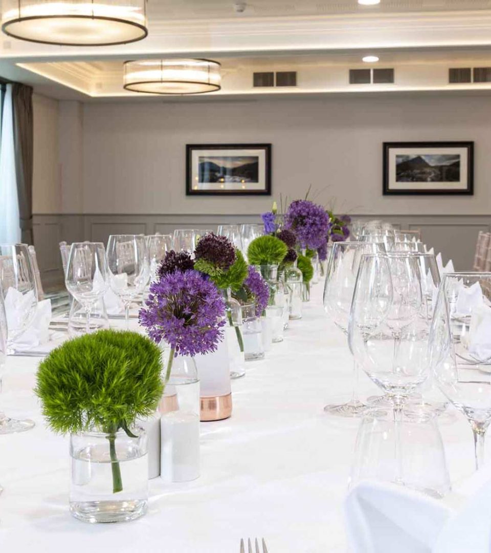 Banqueting table close up, set up for a private dinner at Ness Walk Hotel, Inverness. Banqueting table close up, set up for a private dinner at Ness Walk Hotel, Inverness.