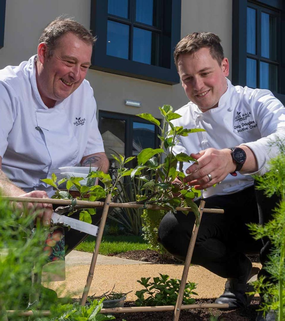 Our Ness Walk Hotel chefs in the kitchen gardens Our Ness Walk Hotel chefs in the kitchen gardens