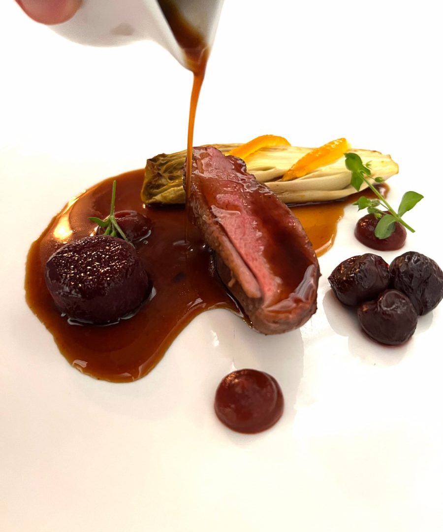 Roast-Gressingham-Duck-Breast-Braised-Chicory-Smoked-Beetroot-Puree-2