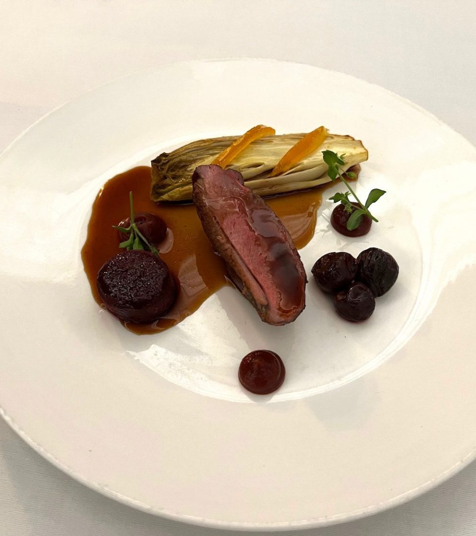 Roast-Gressingham-Duck-Breast-Braised-Chicory-Smoked-Beetroot-Puree-4