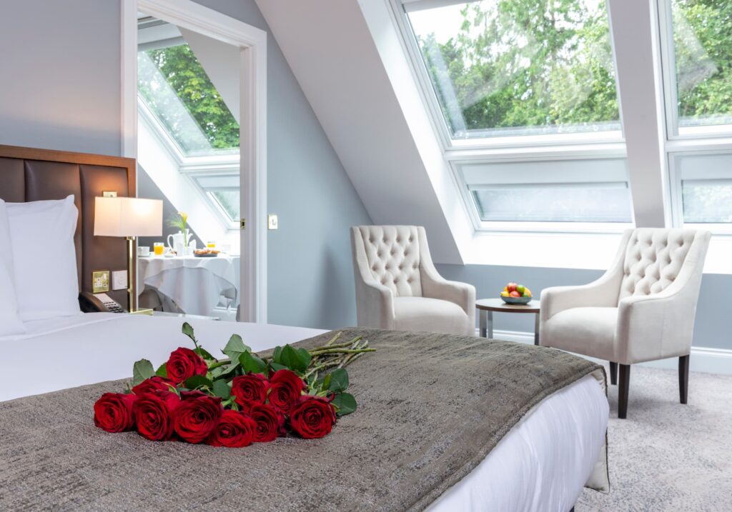 Roses on the hotel bed