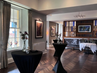 A wedding set up for a drinks reception in our exclusive hire Torrish Restaurant.