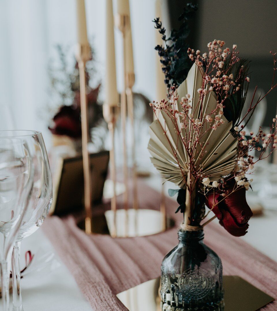 A Scottish wedding table decor idea at our Highland wedding venue, Ness Walk Hotel.