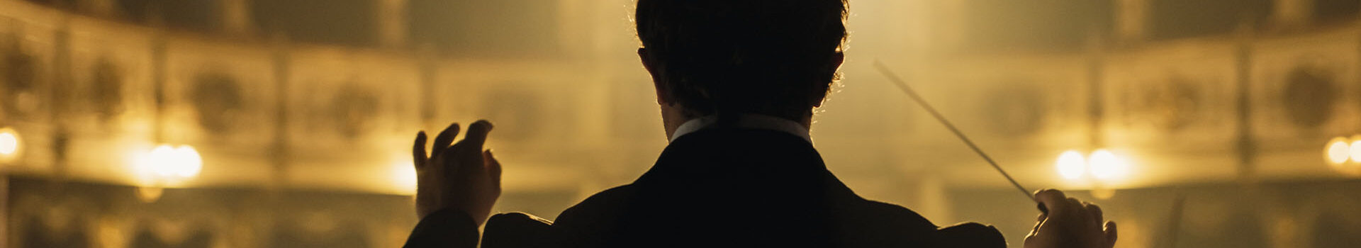 A conductor prepares his orchestra.