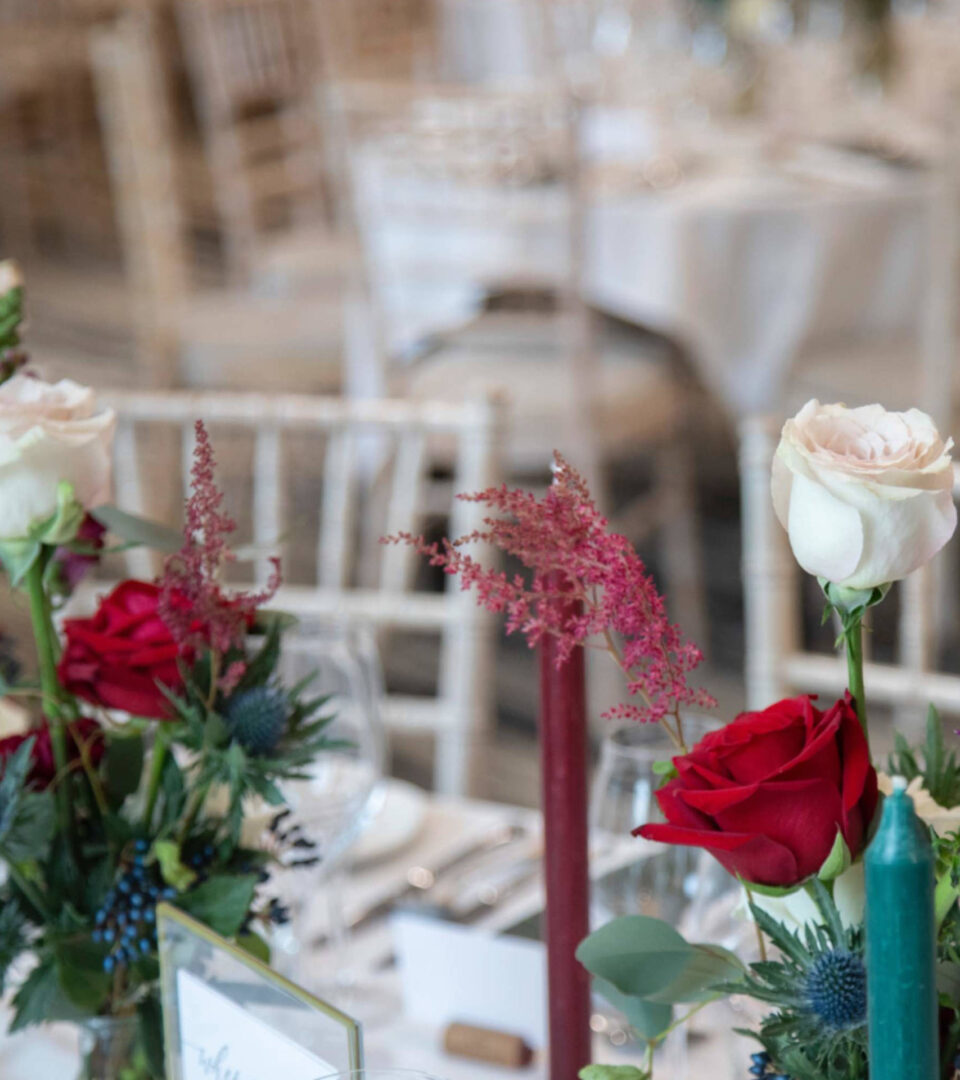 Wedding flowers in the Riverbank Room