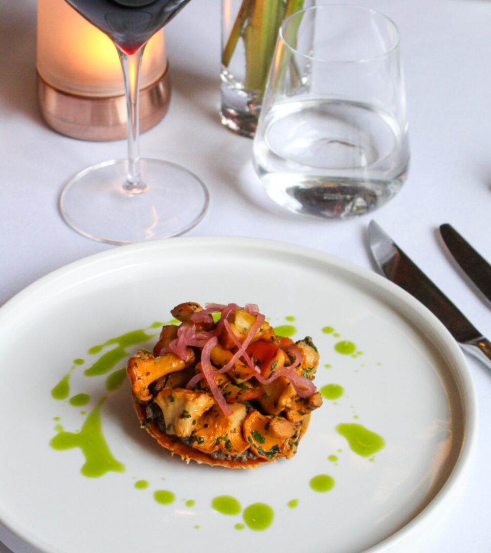locally foraged chanterelle mushroom - crisp pastry - garden thyme - pickled shallot