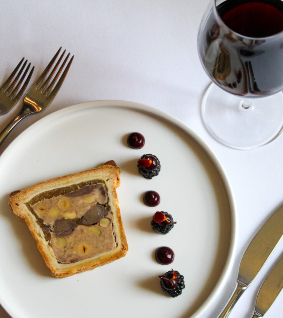 mixed Scottish game en croûte - Ness Walk garden blackcurrant ketchup - blackberries - chive oil