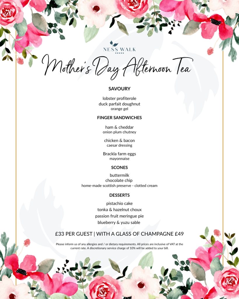 Mothers Day Afternoon Tea menu