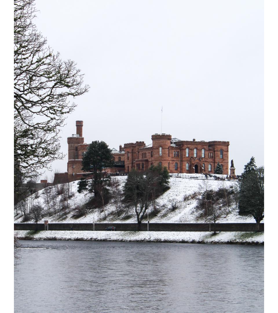 Inverness Castle in winter snow